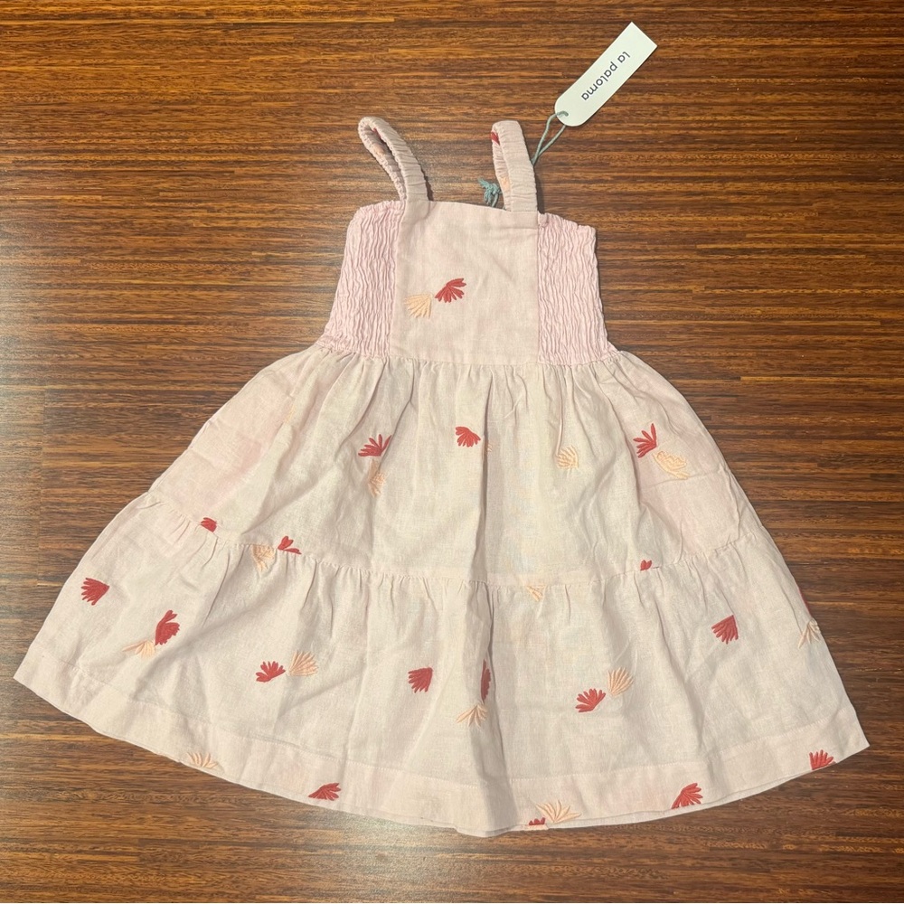 Boutique Brand La Paloma NWT woven cotton dress with embroidery pink size 2/3